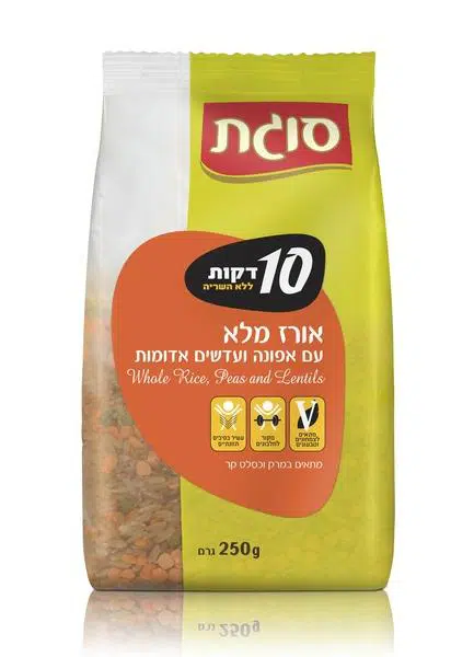 אורז מלא עם אפונה ועדשים אדומות