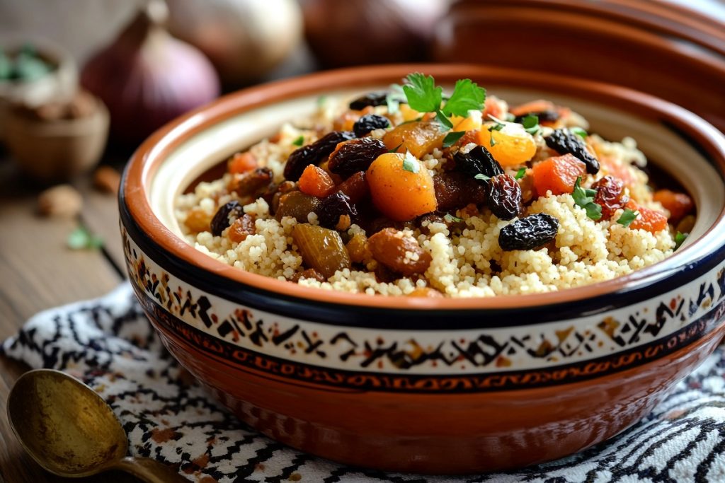 טנזיה עם פירות מיובשים וקוסקוס