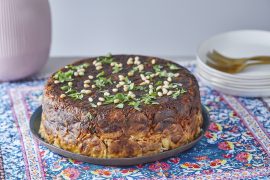 עוגת אורז חגיגית במילוי פרגיות, פטריות וערמונים