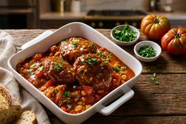 קציצות בקר עם שעועית לבנה בברוטב עגבניות